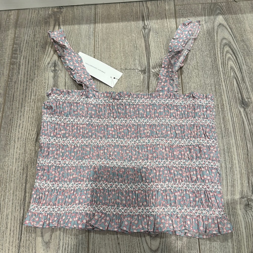 Trendy Pink and Blue Floral Smocked Top